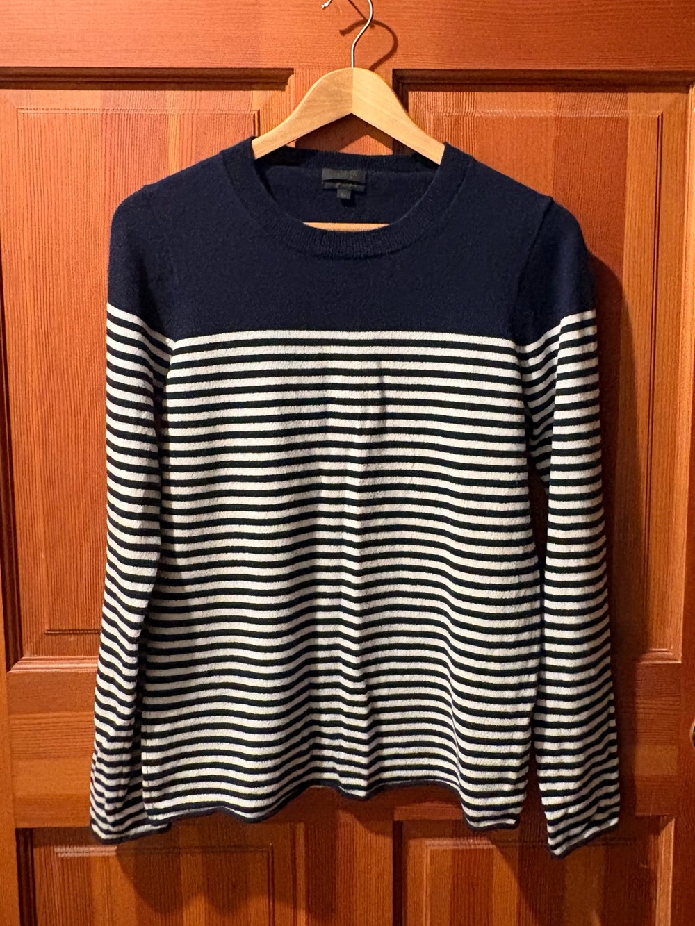 J. Crew collection 100% cashmere navy cream striped sweater XL extra large